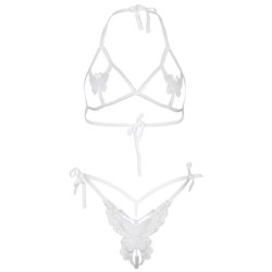 LEG AVENUE - SET DOS PIEZAS SUJETADOR Y TANGA DE MARIPOSAS Y PERLAS TALLA ÚNICA - BLANCO