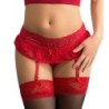 QUEEN LINGERIE - LIGUERO Y TANGA DISEÑO FLORAL ROJO L/XL