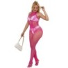 SUBBLIME - 952389 BODYSTOCKING CROTCHLESS DE REJILLA Y ENCAJE CON CUELLO ALTO ROSA TALLA ÚNICA