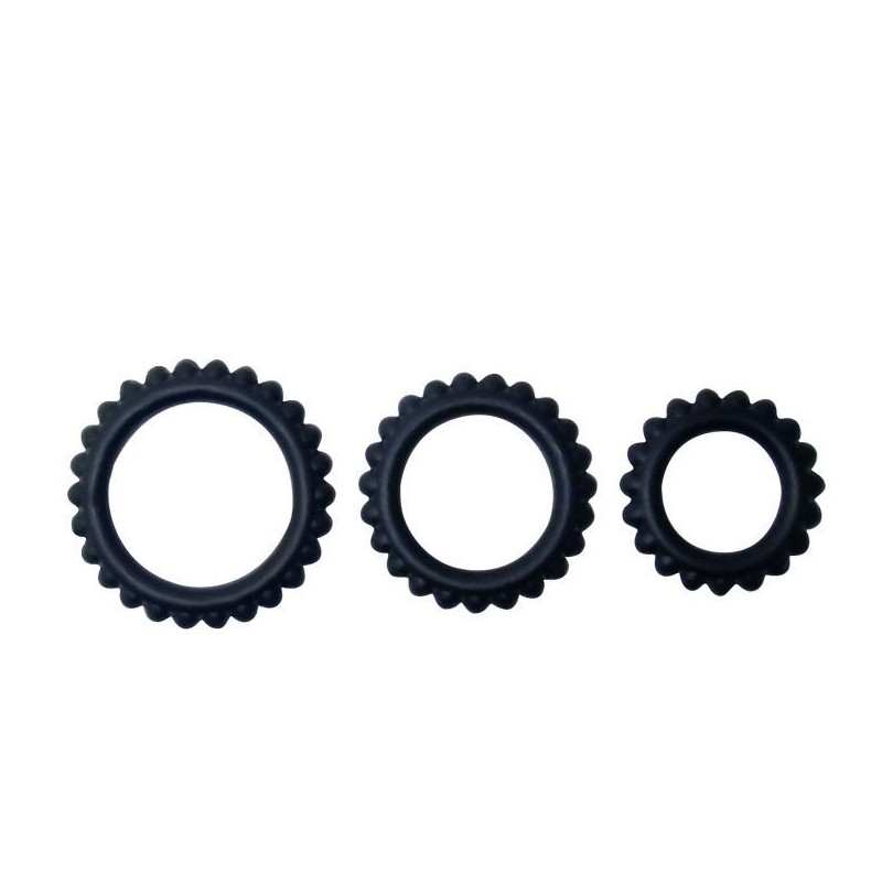 BAILE - TITAN SET 3 PCS COCK RING BLACK 2.8 + 2.4 + 1.9 CM