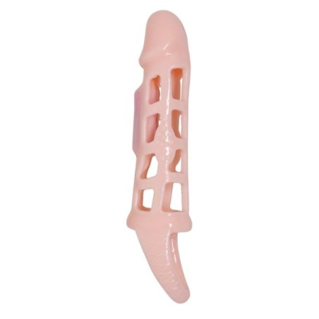 BAILE - FUNDA EXTENSORA PENE CON VIBRACIÓN Y STRAP NATURAL 13.5 CM