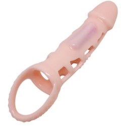BAILE - FUNDA EXTENSORA PENE CON VIBRACIÓN Y STRAP NATURAL 13.5 CM