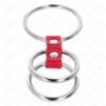 KINK - ANILLO PENE TRIPLE METAL 3.7 CM A 5 CM CONECTADOS CON CUERO ROJO