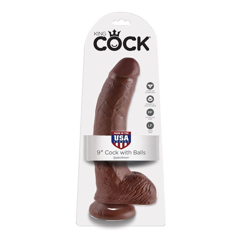 KING COCK - 9 PENE REALÍSTICO MARRÓN 22.9 CM