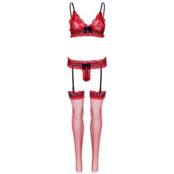 LEG AVENUE - SET TRES PIEZAS DE ENCAJES TALLA ÚNICA - ROJO