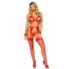 LEG AVENUE - SET CUATRO PIEZAS SUJETADOR, LIGUERO, TANGA Y PUÑOS TALLA ÚNICA - ROJO