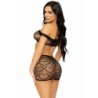 LEG AVENUE - SET TRES PIEZAS TOP, MINI FALDA Y TANGA TALLA ÚNICA - NEGRO