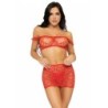 LEG AVENUE - SET TRES PIEZAS TOP, MINI FALDA Y TANGA TALLA ÚNICA - ROJO