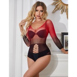 SUBBLIME - 952259 VESTIDO DE REJILLA ELÁSTICO MANGA LARGA DEGRADADO ROJO Y NEGRO TALLA ÚNICA