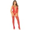 LEG AVENUE - CAMISOLA + MEDIAS + TANGA DE REJILLA ROJO TALLA ÚNICA