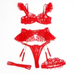 SUBBLIME - 957506 CONJUNTO SUJETADOR Y LIGA DE ENCAJE ROJO S/M