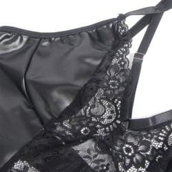 SUBBLIME - 957537 VESTIDO DE CUERO CON ENCAJE FLORAL NEGRO L/XL