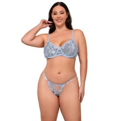 SUBBLIME - 957636 CONJUNTO SUJETADOR Y PANTIES CON BORDADOS DE FLORES CELESTE L/XL