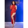 CHILIROSE - CR 4853 VESTIDO ROJO DE ENCAJE CON GUANTES L/XL