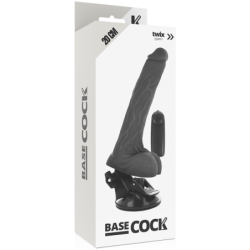 BASECOCK - VIBRADOR REALÍSTICO CONTROL REMOTO NEGRO CON TESTÍCULOS 20 CM -O- 4 CM