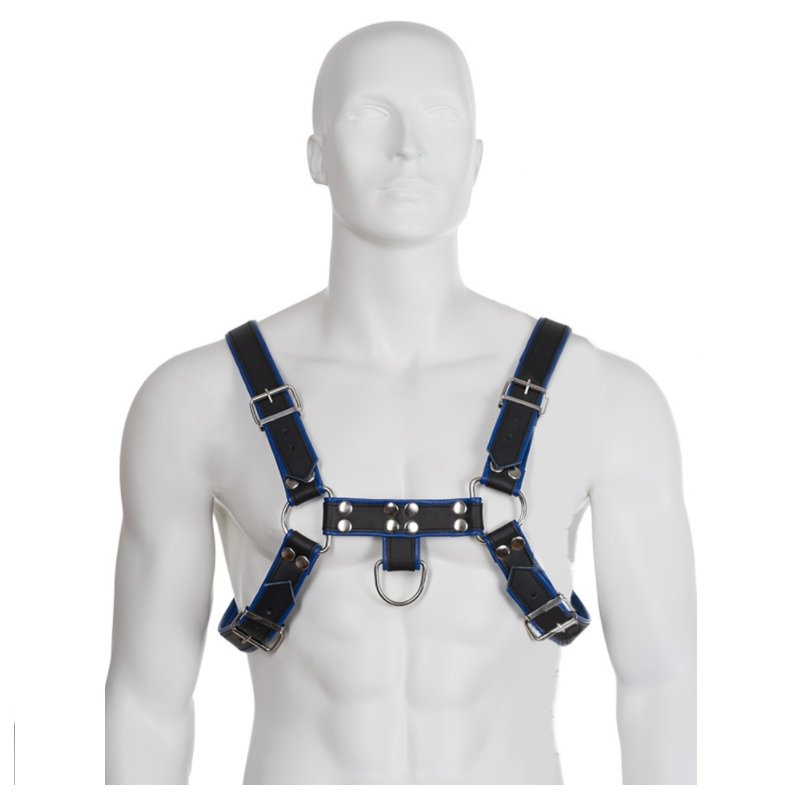 LEATHER BODY - ARNÉS CUERO AZUL Y NEGRO CHEST BULLDOG