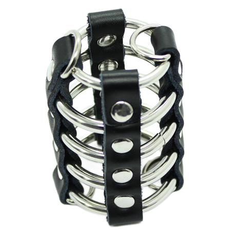 OHMAMA FETISH - JAULA PENE CON ANILLAS METALICAS Y CORREAS PIEL