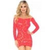 LEG AVENUE - MINI VESTIDO DE ENCAJES MANGA LARGA ROJO TALLA ÚNICA