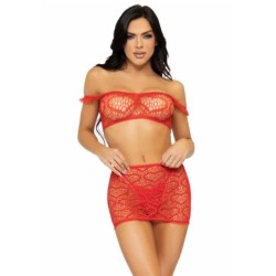 LEG AVENUE - SET TRES PIEZAS TOP, MINI FALDA Y TANGA TALLA ÚNICA - ROJO