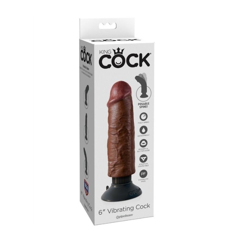 KING COCK - DILDO VIBRADOR MARRÓN 15.24 CM
