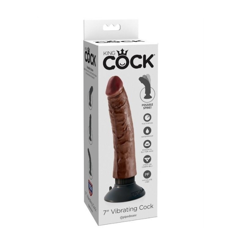 KING COCK - DILDO VIBRADOR MARRÓN 17.78 CM