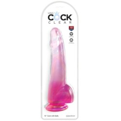 KING COCK - CLEAR DILDO CON TESTÍCULOS 19 CM ROSA