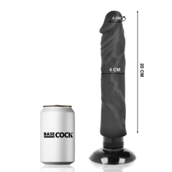 BASECOCK - VIBRADOR REALÍSTICO 2-1 NATURAL NEGRO 20 CM -O- 4 CM